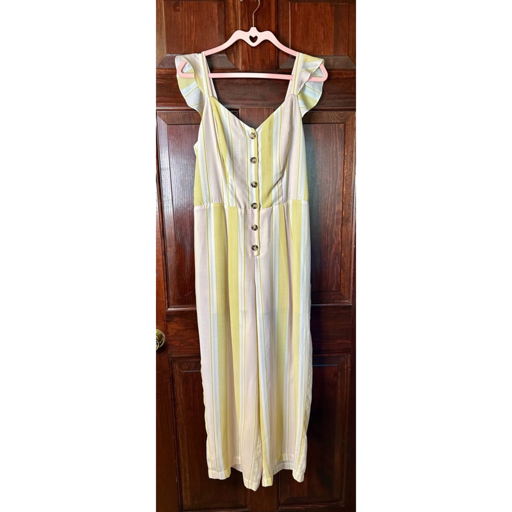 Candie’s Juniors Medium Pink Yellow & Crème Striped Jumpsuit